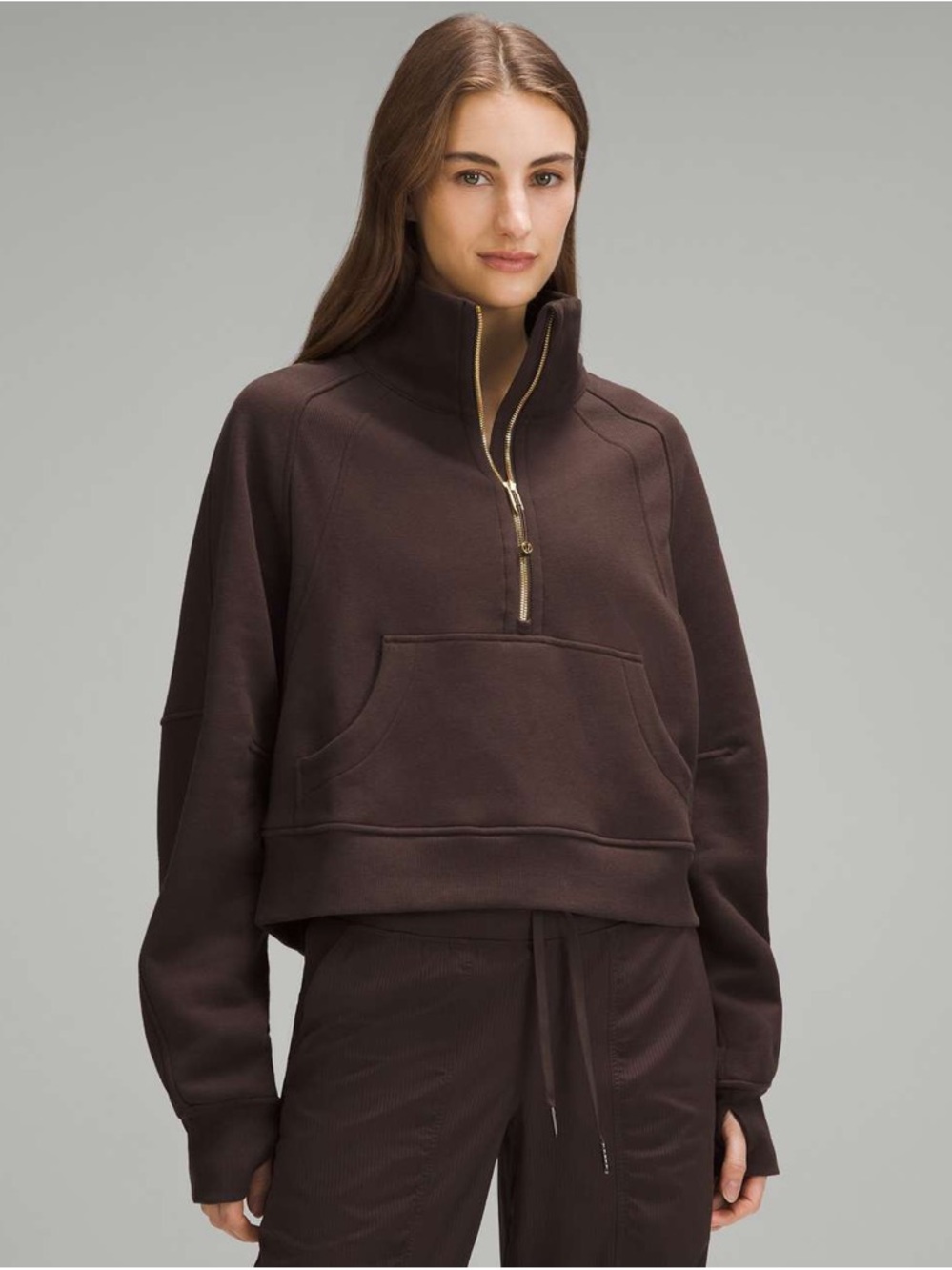 Lululemon Scuba Oversized Funnel-Neck Half Zip in Espresso/Gold M/L